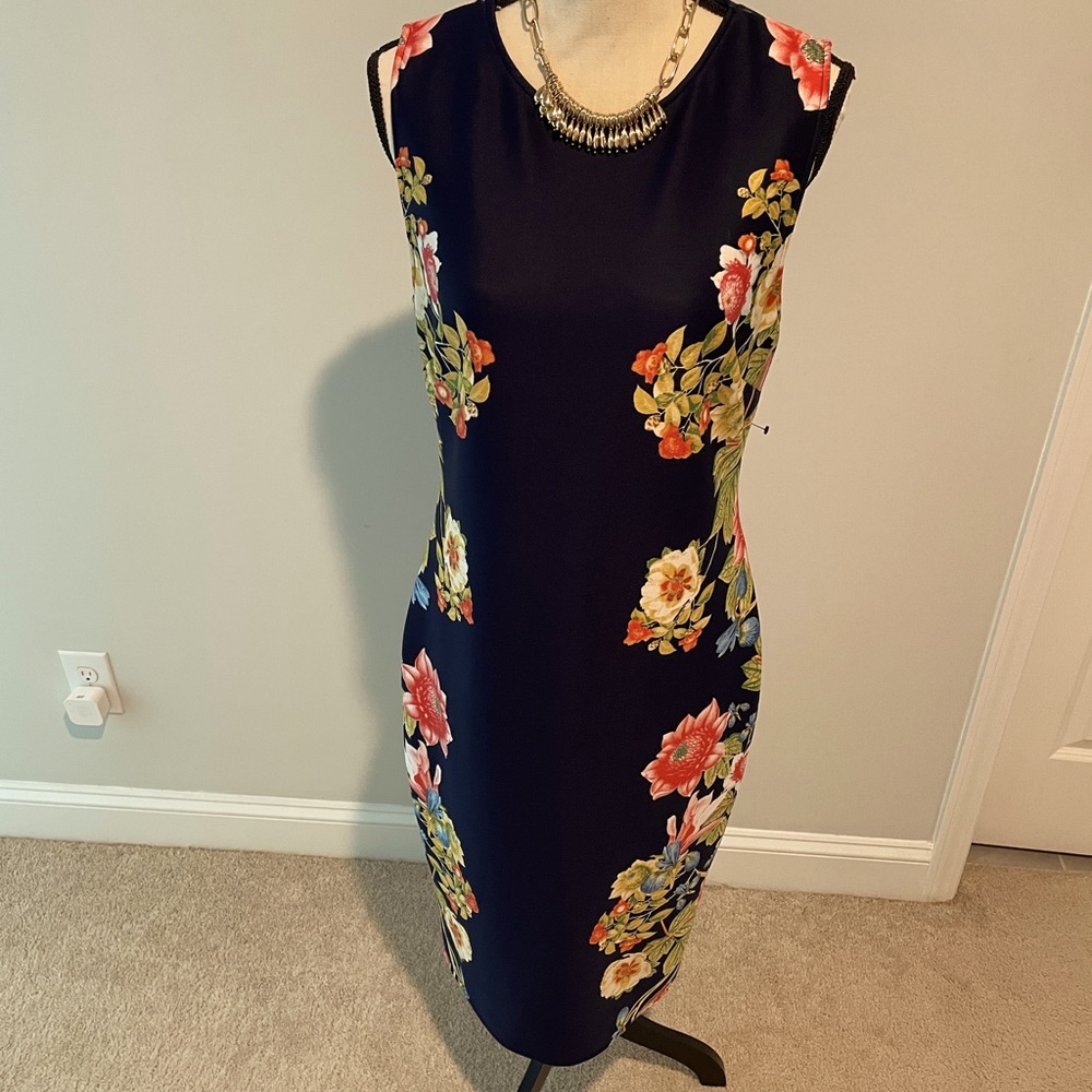 NWOT! Beautiful Dark Blue and Floral Sheath Dress! New Without Tag!